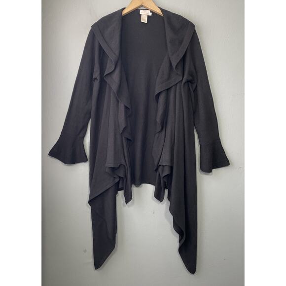 Hot in Hollywood Sweaters - Hot In Hollywood Waterfall Cardigan Size M Black Drape Sweater Ruffled Witchy